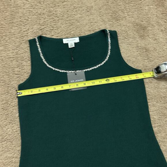 St John Evening Knit Sleeveless Top Embellished Collar Emerald Green Size P - Picture 4 of 8